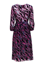 Current Boutique-Johnny Was - Navy, Pink, & Red Print Velvet Burn Out Wrap Bodice Dress Sz S