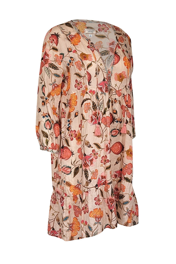 Current Boutique-Johnny Was - Peach w/ Magenta & Orange Floral Print Tunic Dress Sz XS