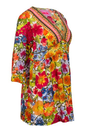 Current Boutique-Johnny Was - Red & Multicolor Floral Tunic Blouse Sz S