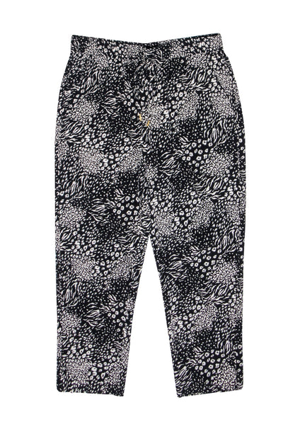 Current Boutique-Joie - Black & Cream Mixed Animal Print Drawstring Pants Sz S