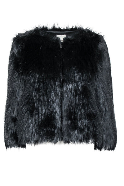 Current Boutique-Joie - Black Cropped Zip Up Faux Fur Jacket Sz S