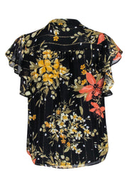 Current Boutique-Joie - Black Floral Blouse w/ Flutter Sleeves Sz XS