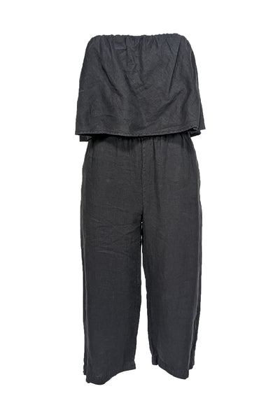 Current Boutique-Joie - Black Linen Strapless Jumpsuit Sz XXS