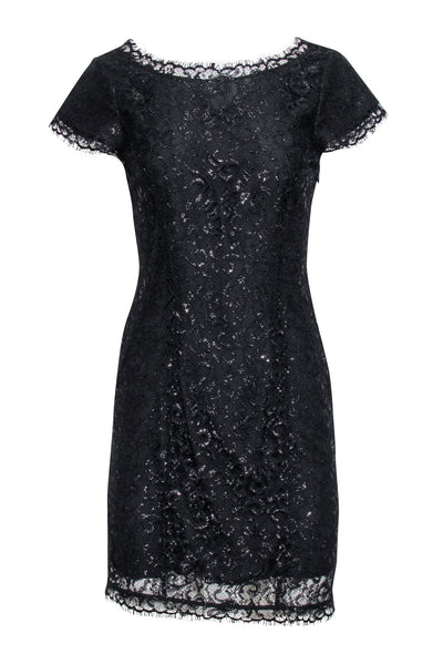 Current Boutique-Joie - Black Metallic Lace Cap Sleeve Sheath Dress Sz S
