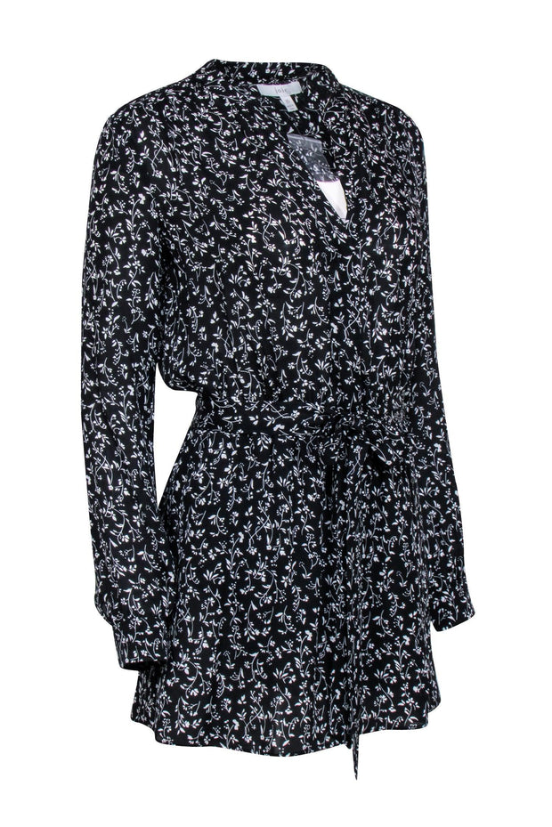 Current Boutique-Joie - Black & White Floral Long Sleeve Quarter Button Down Dress Sz XS
