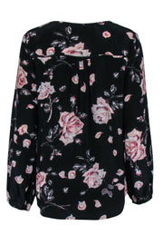 Current Boutique-Joie - Black w/ Blush Pink Floral Print Long Sleeve Blouse Sz S