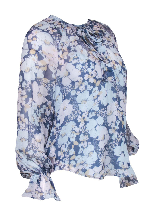 Current Boutique-Joie - Blue, Ivory, & Yellow Floral Silk Blouse Sz XS