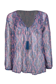 Current Boutique-Joie - Blue & Pink Print Blouse w/ Tassels Sz S