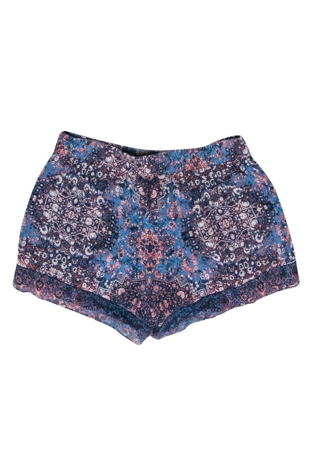 Current Boutique-Joie - Blue Printed Shorts w/ Elastic Waist & Drawstring Tie Sz S