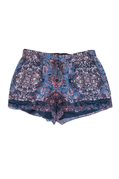 Current Boutique-Joie - Blue Printed Shorts w/ Elastic Waist & Drawstring Tie Sz S