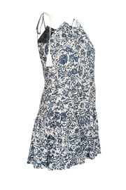 Current Boutique-Joie - Blue & White Floral Sleeveless w/ Tassel Straps Linen Mini Dress Sz XS