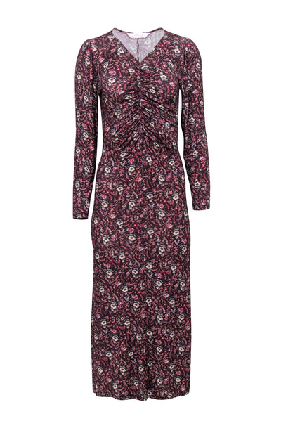 Current Boutique-Joie - Brown w/ Multicolor Floral Print Ruched Maxi Dress Sz S
