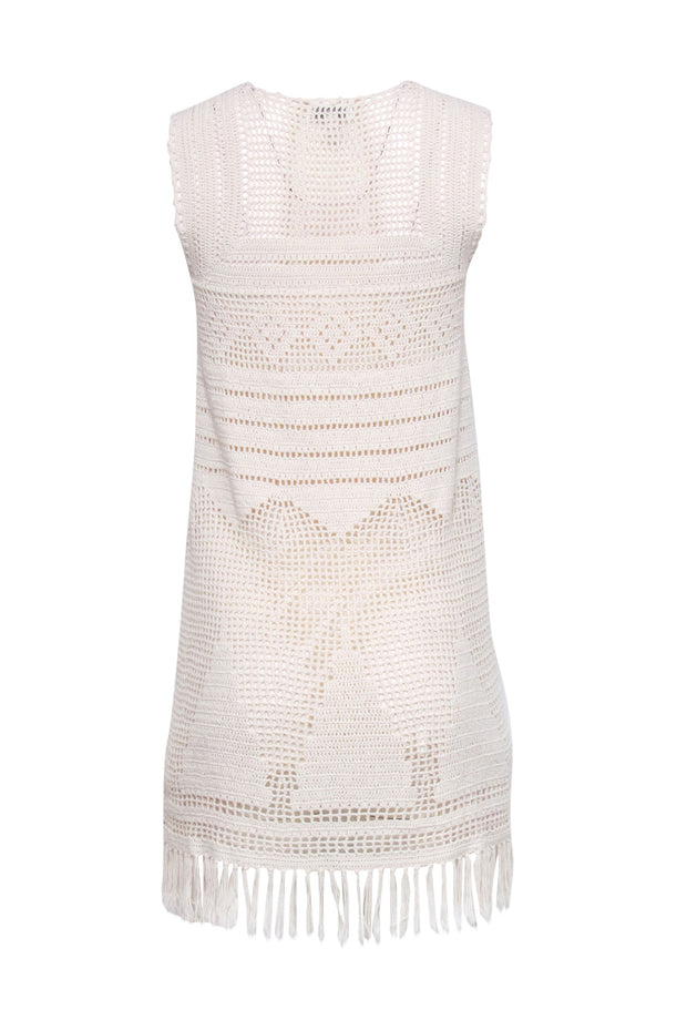 Current Boutique-Joie - Cream Crochet Sleeveless Dress w/ Fringe Hem Sz XXS