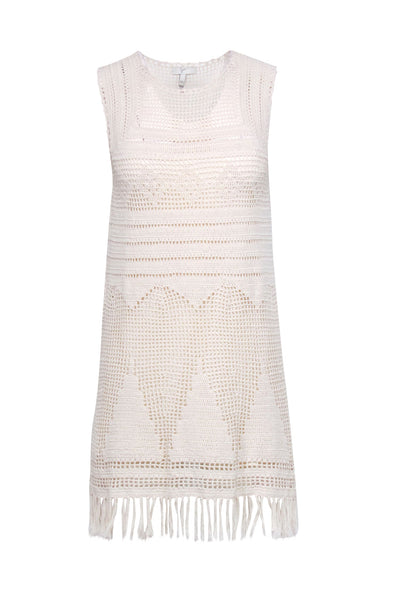 Current Boutique-Joie - Cream Crochet Sleeveless Dress w/ Fringe Hem Sz XXS