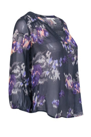 Current Boutique-Joie - Dark Grey w/ Purple, Peach, & Cream Watercolor Print Silk Top Sz XXS