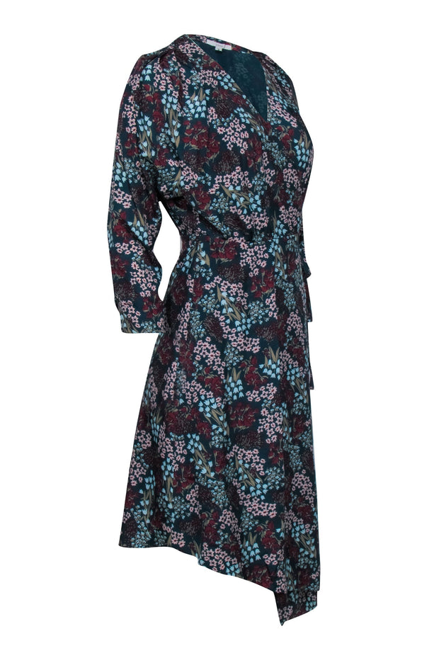 Current Boutique-Joie - Green w/ Multicolor Dainty Floral Print Wrap Dress Sz S
