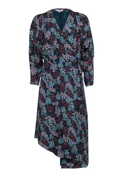 Current Boutique-Joie - Green w/ Multicolor Dainty Floral Print Wrap Dress Sz S