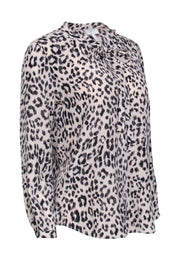 Current Boutique-Joie - Ivory & Black Leopard Print Silk Shirt w/ Neck Tie Sz S