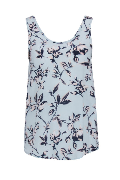 Current Boutique-Joie - Light Blue & Beige Floral Print Silk Tank S