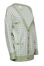 Current Boutique-Joie- Light Green & White Gingham Print Cardigan Sz M