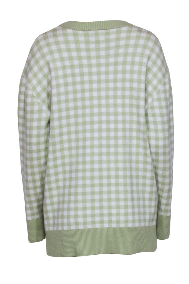 Current Boutique-Joie- Light Green & White Gingham Print Cardigan Sz M