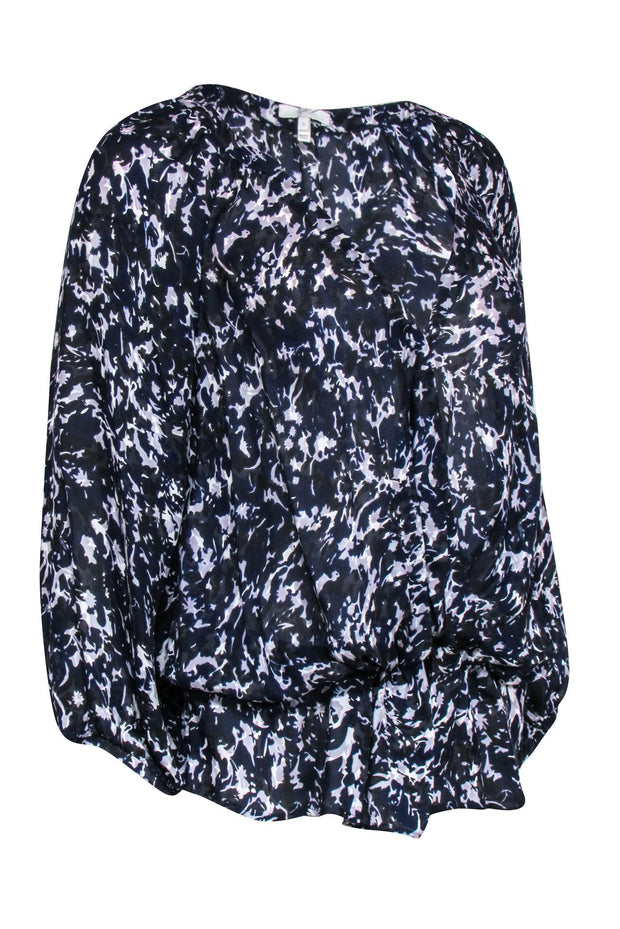 Current Boutique-Joie - Navy w/ Black & White Print Long Sleeve Blouse Sz S