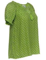 Current Boutique-Joie - Neon Green Star Print Blouse w/ Tassels Sz XS