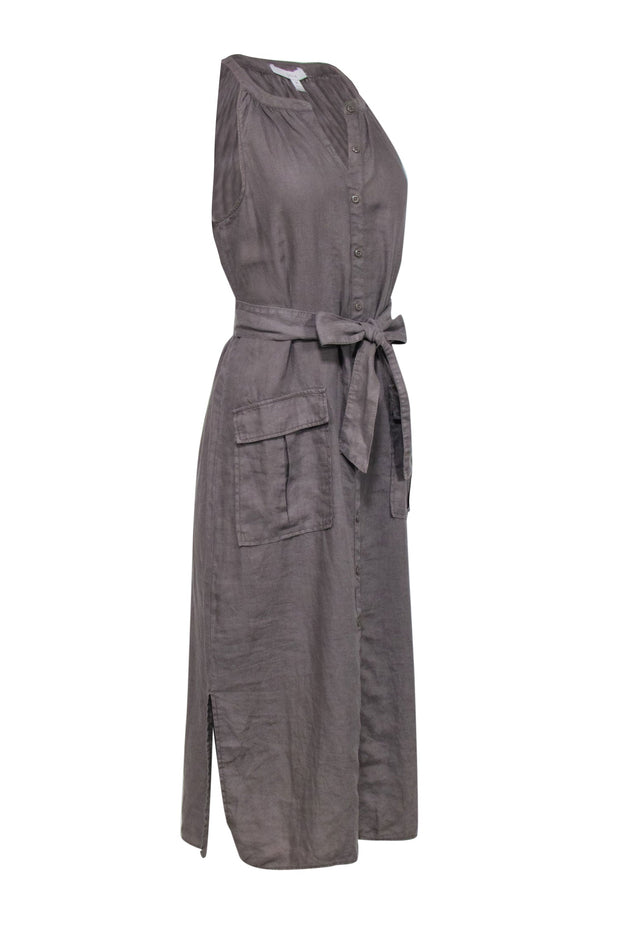 Current Boutique-Joie - Olive Green Linen Sleeveless Button Front Dress Sz M