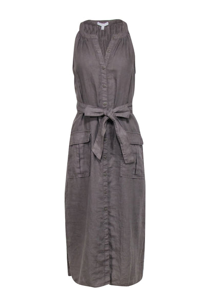 Current Boutique-Joie - Olive Green Linen Sleeveless Button Front Dress Sz M