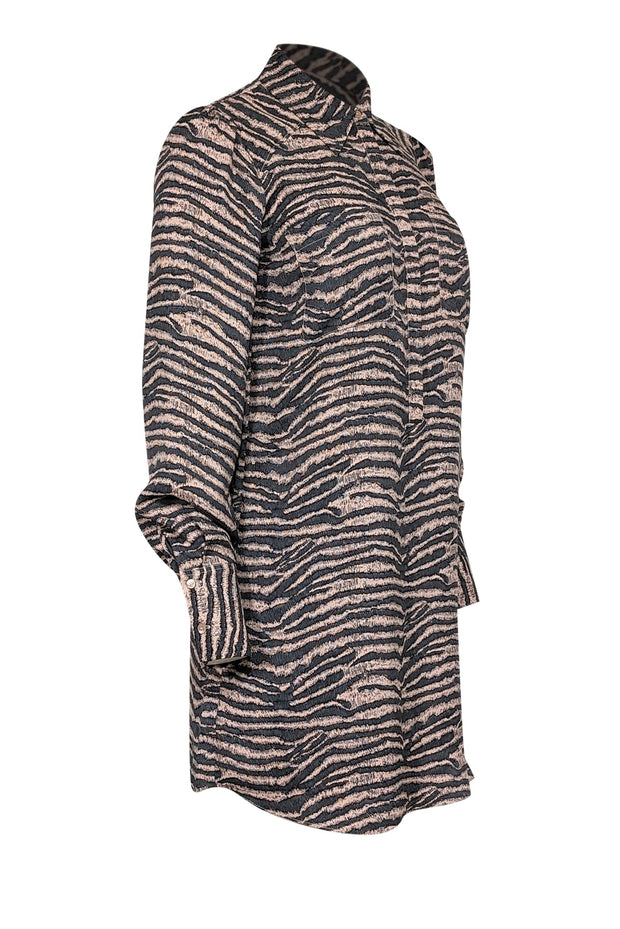 Current Boutique-Joie - Pale Peach & Charcoal Tiger Print Chiffon Shirtdress Sz XS