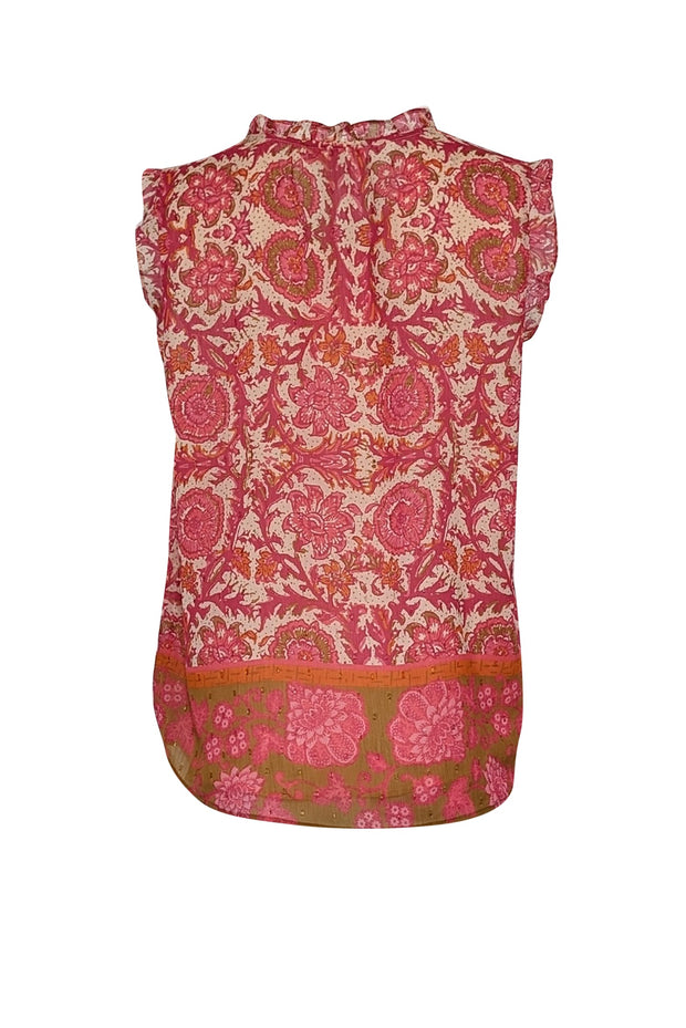 Current Boutique-Joie - Pink, Orange & Brown Floral Print Sleeveless Top Sz M