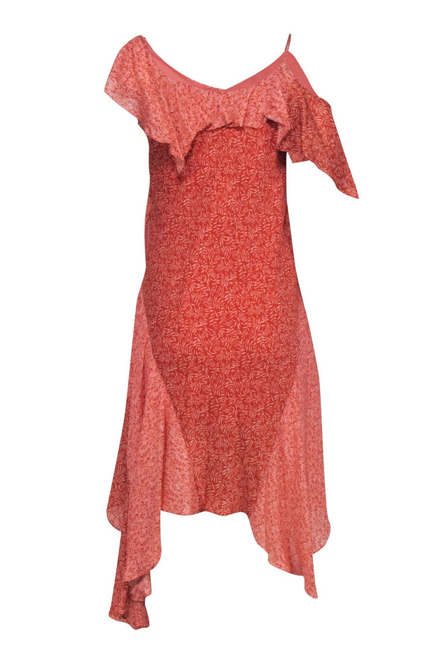 Current Boutique-Joie - Pink & Red Silk One Shoulder Dress Sz XXS