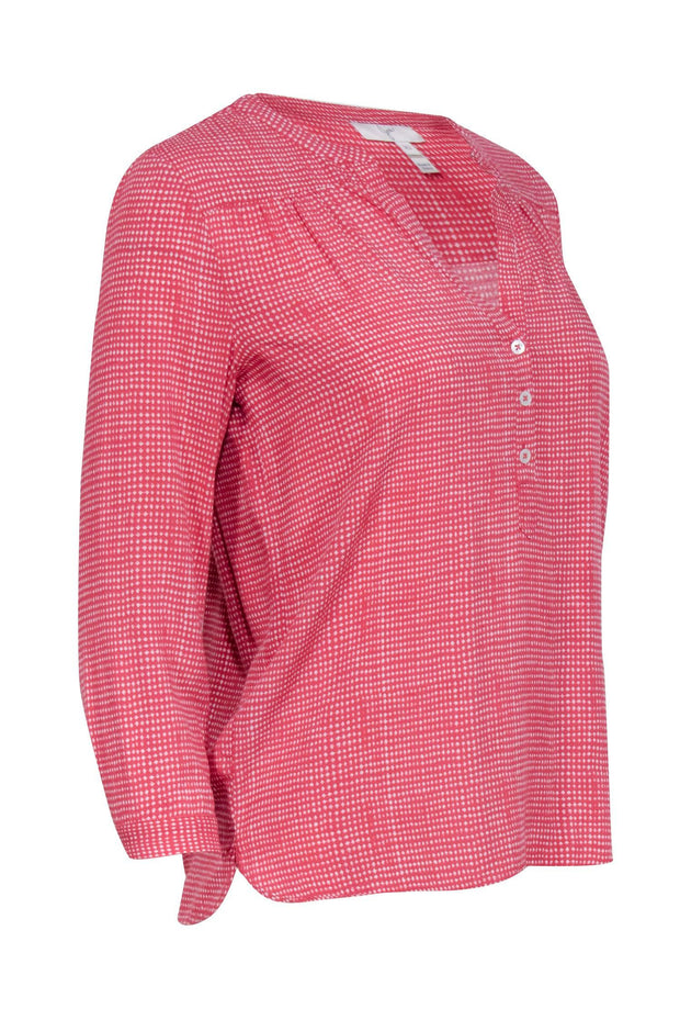 Current Boutique-Joie - Pink & White Print V-Neckline Quarter Button Front Blouse Sz XS