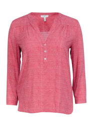 Current Boutique-Joie - Pink & White Print V-Neckline Quarter Button Front Blouse Sz XS