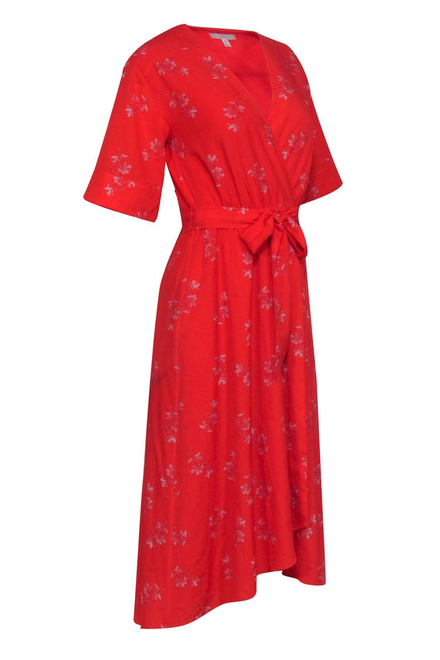 Current Boutique-Joie - Red Floal Print Short Sleeve Wrap Dress Sz XXS