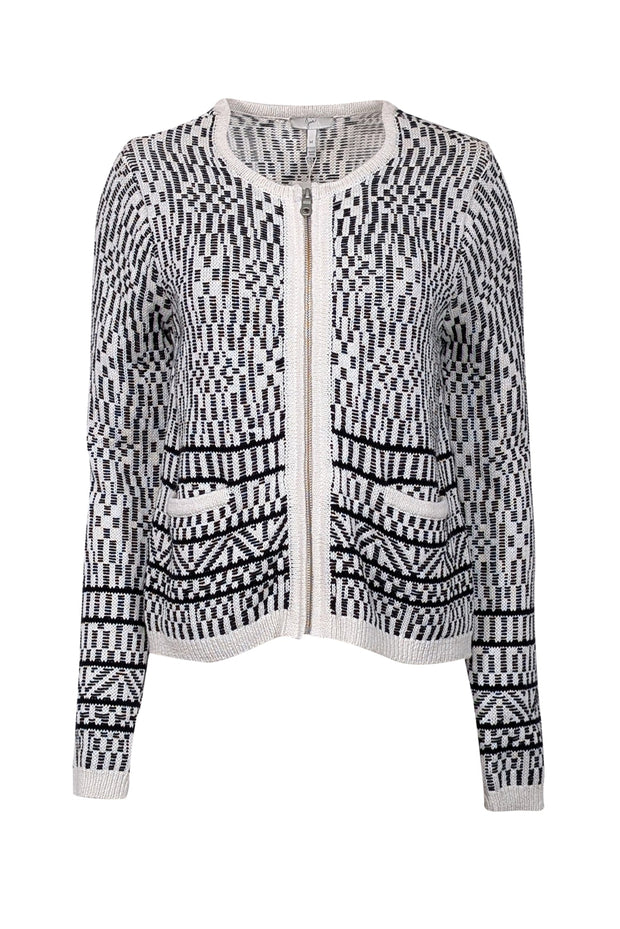 Current Boutique-Joie - White & Black Print Knit Zipper Front Cardigan Sz M