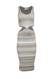 Current Boutique-Jonathan Simkhai - Beige, Taupe, & White Striped Rib Knit Midi Dress Sz XS