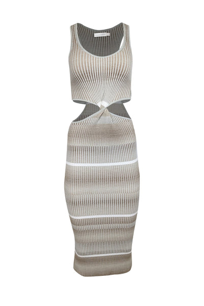 Current Boutique-Jonathan Simkhai - Beige, Taupe, & White Striped Rib Knit Midi Dress Sz XS