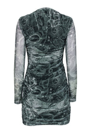 Current Boutique-Jonathan Simkhai - Green Astrologic Print Mesh Side Ruched Dress Sz M