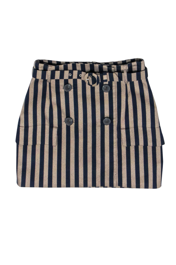 Current Boutique-Jonathan Simkhai - Tan & Navy Striped Mini Skirt Sz 0
