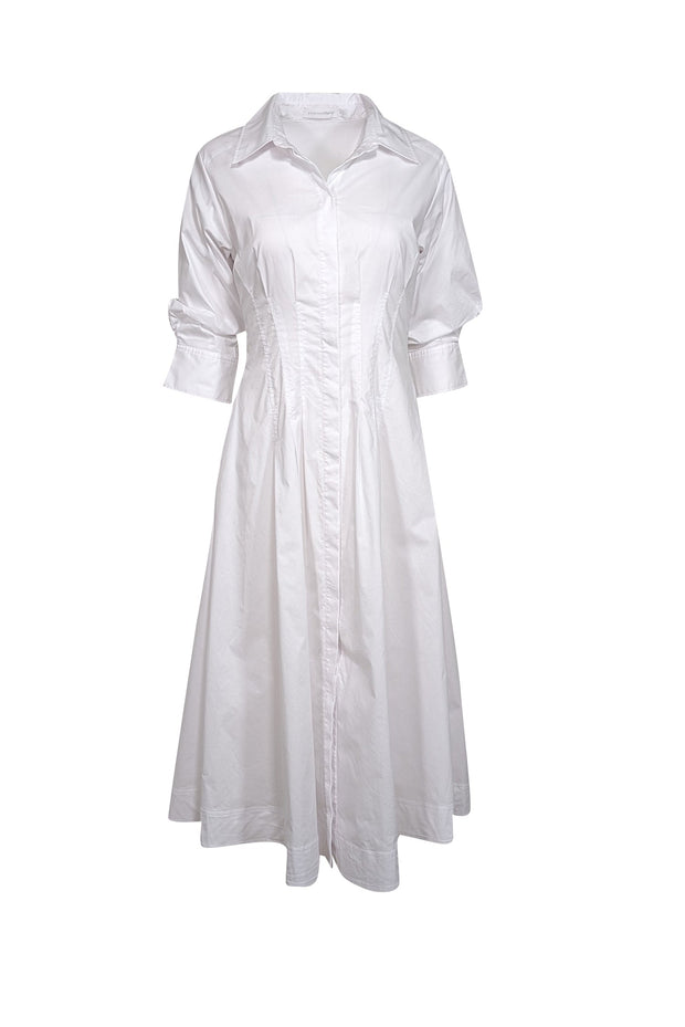 Current Boutique-Jonathan Simkhai - White Cropped Sleeve Collared Button Down Maxi Dress Sz S