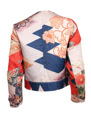 Current Boutique-Josie Natori - Beige & Orange Multi Color Floral Jacquard Jacket Sz S