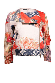 Current Boutique-Josie Natori - Beige & Orange Multi Color Floral Jacquard Jacket Sz S