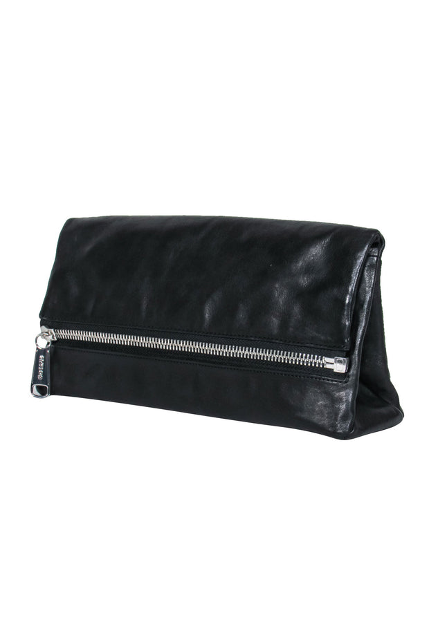 Current Boutique-Joy Gryson - Black Leather Clutch w/ Zipper Detail