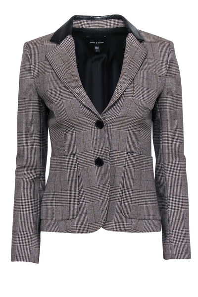 Current Boutique-Judith & Charles - Grey & Black Plaid Wool Blazer w/ Leather Collar Sz 2