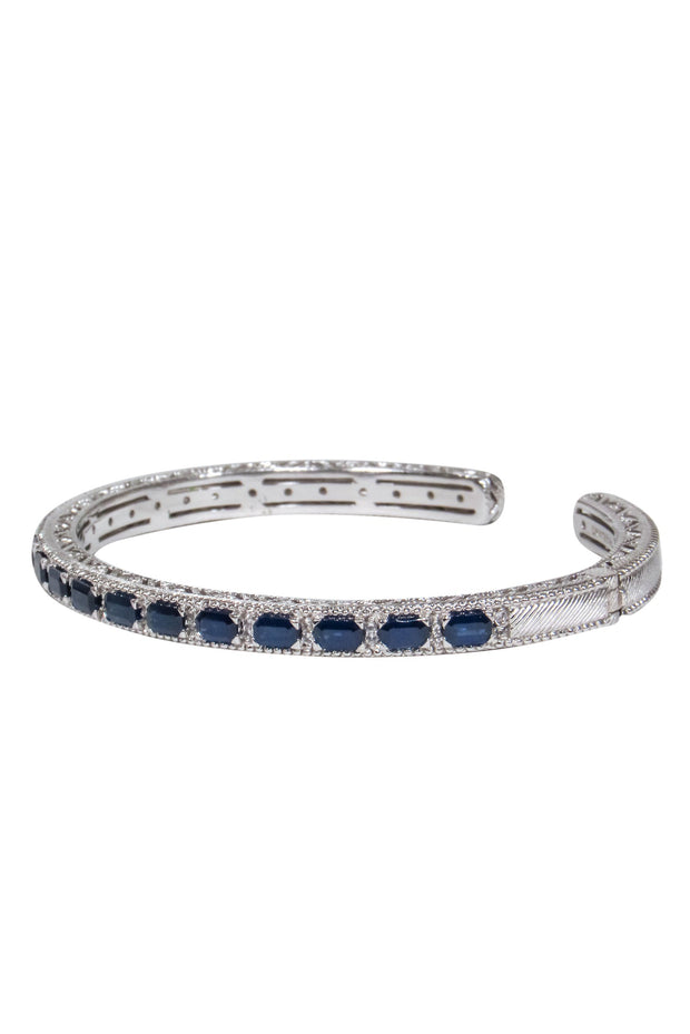 Current Boutique-Judith Ripka - Sterling Silver Hinge Cuff w/ Sapphires & Diamonds