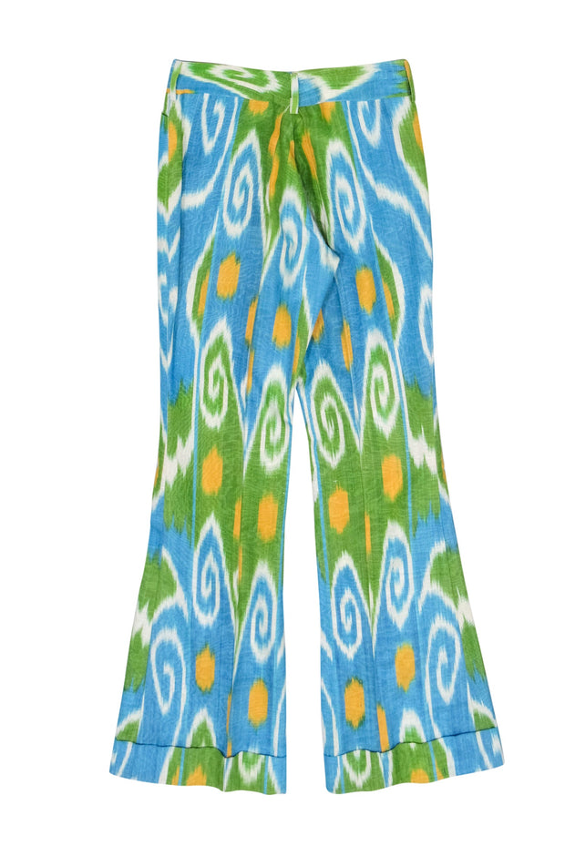 Current Boutique-Jules Reid - Blue, Green, & Yellow Abstract Print Silk Pants Sz 0