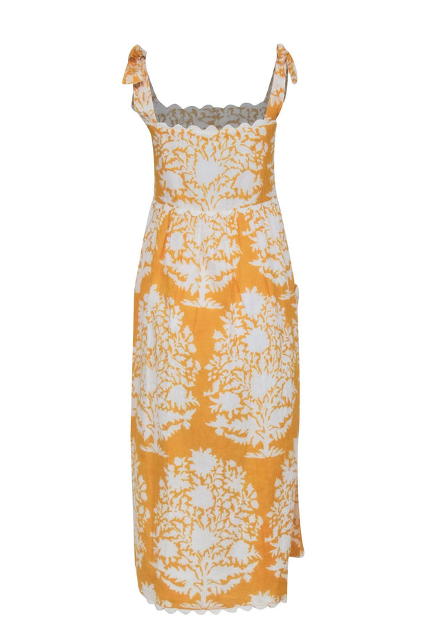 Current Boutique-Juliet Dunn - Yellow & White Print Sleeveless Scallop Edge Maxi Dress Sz 4