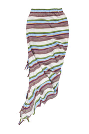 Current Boutique-Just Be Queen - Ivory & Multicolor Striped Linen Blend Asymmetrical Skirt Sz XS