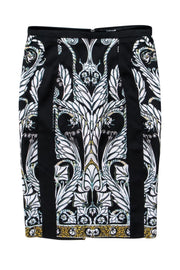 Current Boutique-Just Cavalli - Black w/ White & Gold Abstract Paisley Print Satin Skirt Sz 4